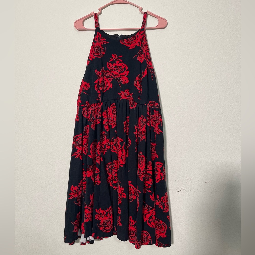 TORRID Black Red Rose High Neck Skater Dress Size 20